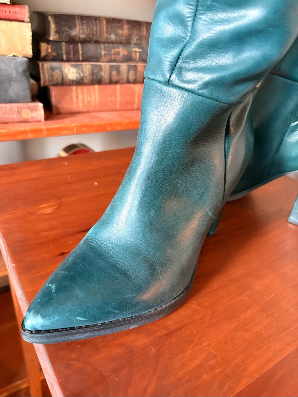 Nine West Teal/Green Knee-High Leather Boots with Block Heel - Picture 5 of 13